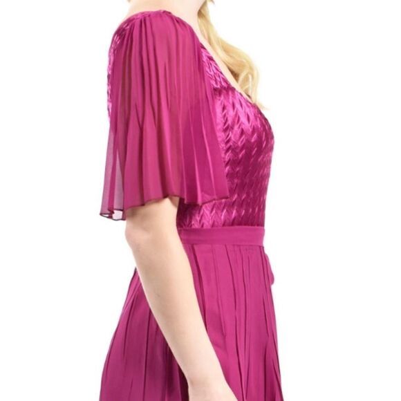 Komarov Women's Pink Flutter Sleeve Tiered Chiffon Maxi Dress small NWT $522 - Picture 4 of 9